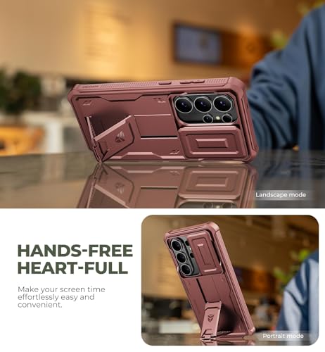 Image of Dexnor for Samsung Galaxy S26 Ultra Case with Upgraded Slide Camera Cover & 2 Front Frames & Built-in Screen Protector & Kickstand, Heavy-Duty Rugged Case Full-Body Protective Cover(2026),Maroon Red