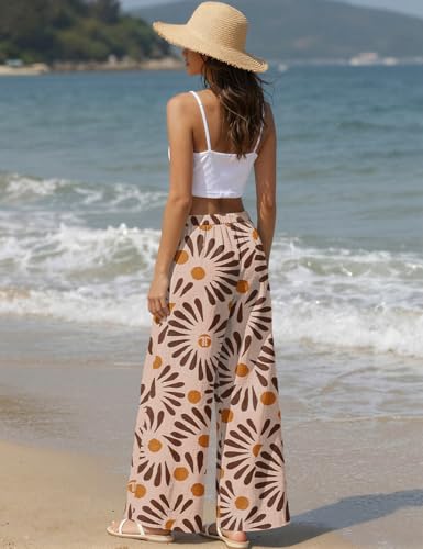 TARSE Women Linen Palazzo Pants Summer Wide Leg Casual Lounge Pant 2026 Beach Travel Vacation Outfits(SunFloral,XL) — view 5