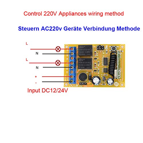 Uniwersalny pilot zdalnego sterowania DC 12 V DC 24 V 10 A, 2-kanałowy RF, przełącznik bezprzewodowy, 4 x pilot zdalnego sterowania + 1 x odbiornik, brama garażowa do oświetlenia/drzwi/ściany