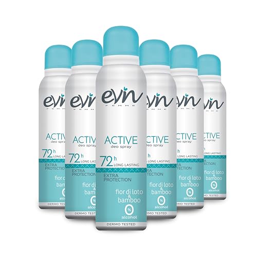 EVIN Femme - Desodorante para mujer en spray 72H Active, fragancia flor de loto y bambú, fórmula activa para 72 horas, 6 x 150 ml