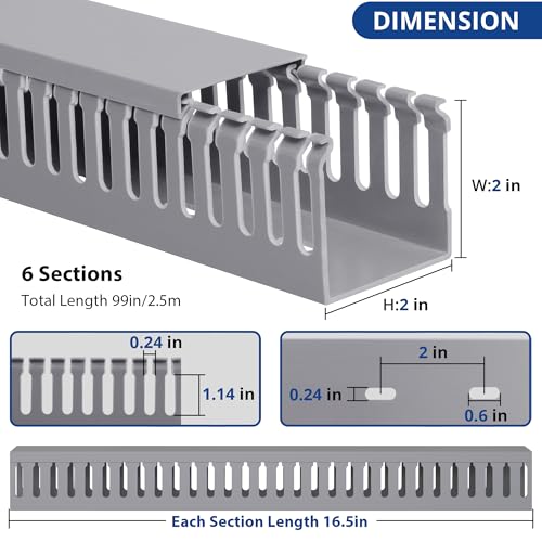 Image of 2 inch H x 2 inch W Cable Raceway, 99in Under Desk Wire Management Channel, Grey