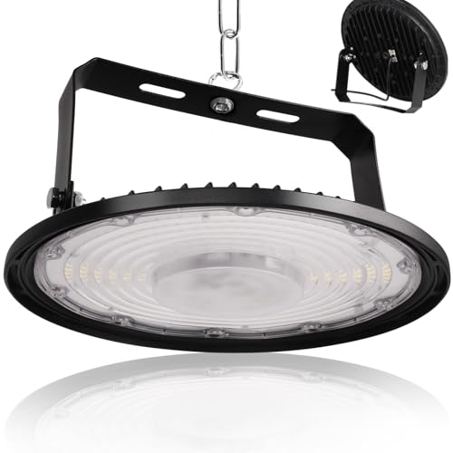 JBdusn Luz LED UFO de 300 W, iluminación ultra delgada de 6500 K con soporte, iluminación LED de bahía para tienda, lámpara industrial, taller, garaje, luces