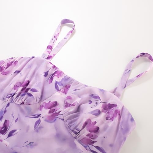 Image of Belle Poque Sun Dresses for Women Spring Summer Floral Midi Flowy Spaghetti Ruffle Wedding Guest Tea Party Dress