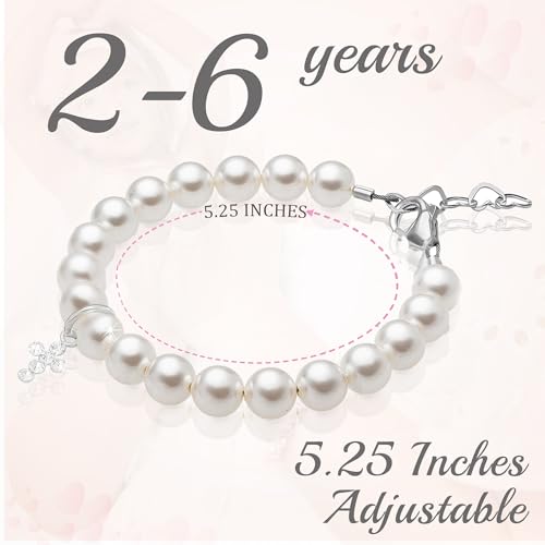 Baptism Pearl Bracelet for Girls, Sterling Silver Crystal Cross Charm, Baptism Gifts for Girl with white simulated Pearls and Crystals, elegant Girls Jewelry2