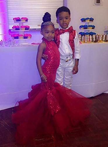 2025 Halter Mermaid Girls Pageant Dresses Prom Gowns Sparkly Sequin Tulle Little Girls Formal Party Dress ME080 Royal Blue2