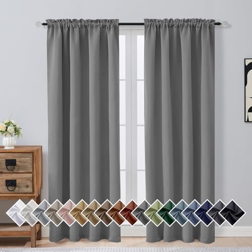 Image of Grey Blackout Curtains for Bedroom 72 Inch Length 2 Panels Set, Solid Thermal Insulated Energy Saving Window Curtains for Living Room, Dual Rod Pocket Window Drapes, Grey, 2x40Wx72L Inches