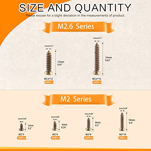 Kit de tornillos planos M2 M2.6 bronze Phillips 1300 piezas miniatura 2