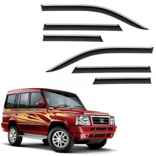 Image of CAR SAAZ Side Door Visors for Sumo Gold (2012-2019)(Set of 6Pcs)|Chrome Lined Rain Guards, Polycarbonate, Smoke Finish