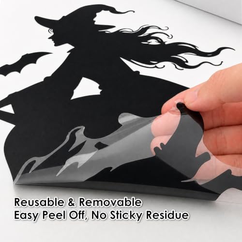 Image of AhfuLife Large Halloween Window Clings Decorations, 12.6 x 35.4 in, 5 Sheets Scary Witch Window Stickers Double‑Side Extra Large Silhouette Reusable Decals for Halloween Home Party Indoor Decor
