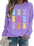 Easter Sweatshirts for Women Easter Sweaters Bunny Rabbit Graphic Shirt Cute Bunny Long Sleeve Pullover Tops, Purple, Large