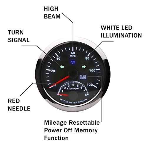 Motor Meter Racing W Pro Series 5 Gauge Set - 85Mm 3-3/8" 2 In 1 Gps Speedometer + Tachometer 52Mm 2-1/16" Volt, Fuel Level, Water Temperature & Oil Pressure Black Dial White Led - For Car, Boat Truck #TOP2