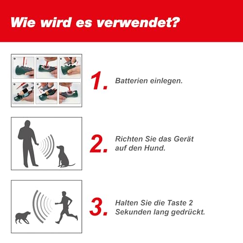 SWISSINNO Hundevertreiber Ultraschall – Handgerät mit bis zu 12 m Reichweite – Batteriebetrieb für mobilen Einsatz beim Joggen Radfahren Spaziergehen oder zur Unterstützung beim Hundetraining