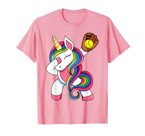 Girls Funny Dabbing Softball Unicorn Apparel, Youth Dab T-Shirt