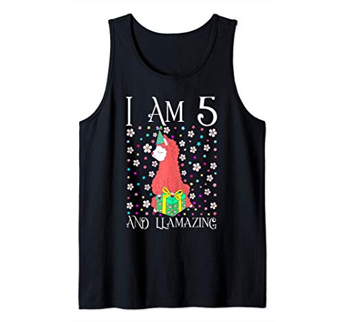 Kids I'm 5 Llamazing Gift Girl Llama Cute Happy 5th Birthday Camiseta sin Mangas