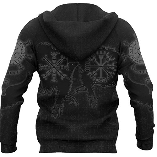 Sweat viking noir à capuche taille M avec impression 3D résistante aux lavages