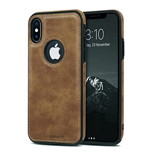 Image of LIRAMARK PU Leather Flexible Back Cover Case Designed for iPhone Xs Max (Brown)