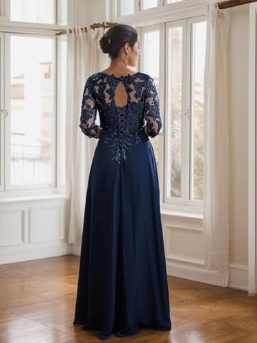 3/4 Sleeve Mother of The Bride Dresses for Wedding Chiffon Lace V-Neck Long Formal Evening Gowns2