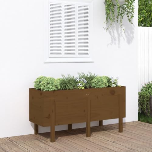 Juroupi Arriate Elevado de jardín Madera Pino marrón 121x50x57 cm Ecosistema Cerrado Plantas Huerto Urbano