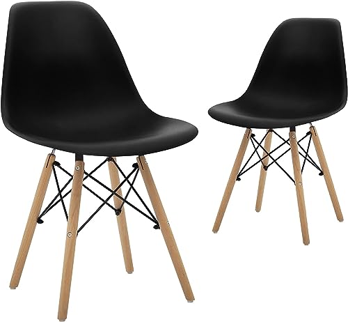 Taimi Dining Chair Plastic DSW with Natural Wooden Legs for Kitchen, Dining, Bedroom, Living Room (Black Pack of 2)