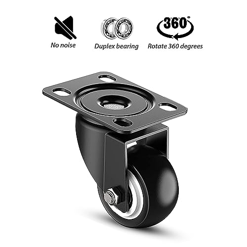 Image of 2 Inch Heavy-Duty PU Rubber Furniture Castor Wheels, 360 Swivel Caster Wheels with 2 Brakes & 2 Without Brakes for Furniture, Trolleys & Beds 400 kg Load Capacity (Black, Pack of 4)