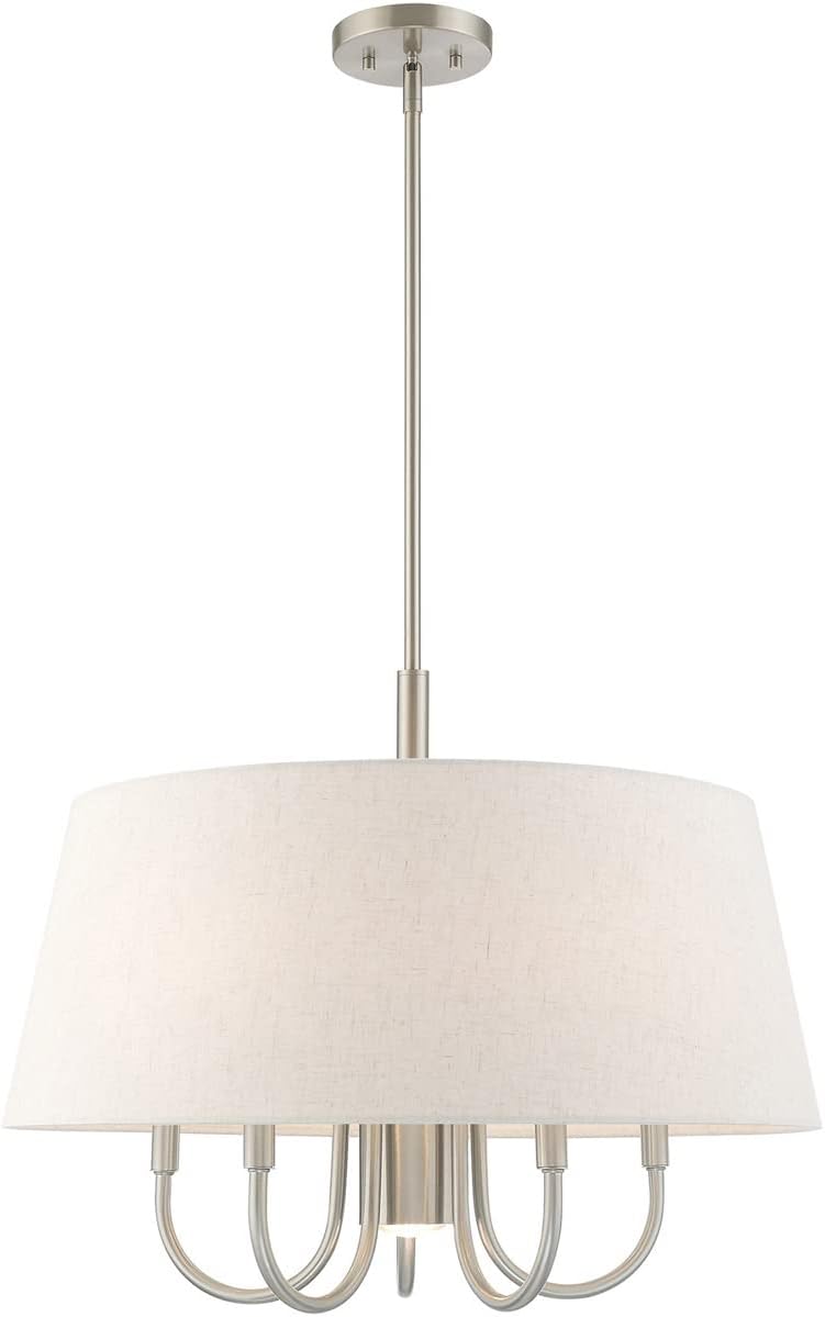 Livex Lighting 50805-91 Belclaire - Six Light Chandelier, Brushed Nickel Finish with Oatmeal Fabric Shade