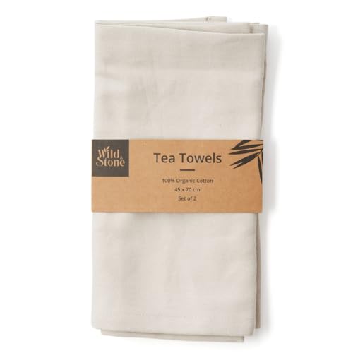 Wild & Stone | Organic Cotton Tea Towel | Herringbone Weave | Cotton Kitchen Towels | Set Of 2 (Beach Sand)