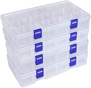 Qualsen Craft Storage Boxes with Compartments, 18 Grids Bead Storage Box,Storage Organiser with Lid,Plastic Compartment Box,Organiser Box for Beads Earring Fishing Hook Small Accessories(White,4Pcs)