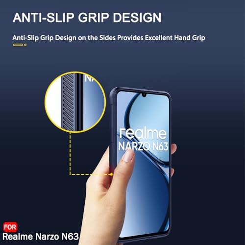 Image of TheGiftKart Liquid Silicon Back Cover Case for Realme C63 / Narzo N63 | Shockproof Military Grade Protection | Micro-Fibre Cloth On Inner Side | Built-in Anti-Slip Grip Back Cover Case (TPU, Blue)