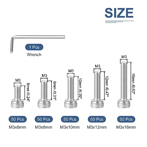 DTGN 250Pcs M3 Metric Screw Assortment, M3 Bolts Socket Head Screws - Image 2