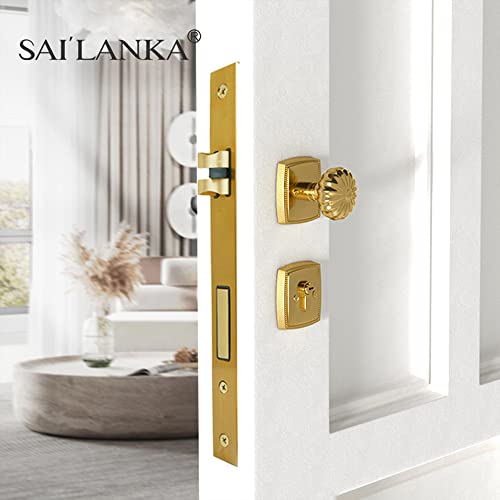 Sailanka Door Knobs Pumpkin Shape Brass Privacy Door Locks Entry Bedroom Bathroom Passage Entrance Interior Hall Door Pull Handles (4, Keyless-Passage) #TOP3