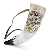 Norse Tradesman Viking War Horn – 12' Blow Horn Battle Trumpet Crafted from Authentic Premium Ox Horn – Hand Engraved with Norse Wolves – A Stirring Piece of History – 'The Howler'