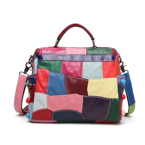 Women's Message Bag Soft Leather Girls Patchwork Multicolor Travel Shoulder Bags4
