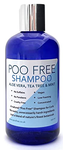 POO FREE 99% Natural CHAMPÚ Cabello Grasoso - ALOE VERA, ARBOL DEL TÈ & MENTA - 250ml por POO FREE. Sin Sulfatos, Sin Parabenos. Concentrado, Baja Espuma. pH 5,5 Dermoprotector para pieles sensibles.