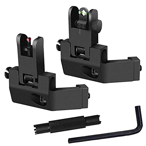Flip Up 45 Degree Offset Sights Setï¼ŒFiber Optics Iron Sights Front Red Dot Sight & Rear Green Dot Sight Fit Picatinny Weaver Railsï¼ŒFlip Up Sights Includes Dual Front Sight Adjustment Tool (Black)