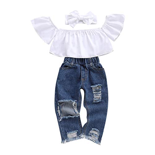 WOCACHI Toddler Baby Girls Clothes, Baby Off Shoulder Crop Tops + Hole Denim Pant Jean Headband Toddler Kids Clothes 2pcs 3pcs Footies Outfit Onesies 0-24 Months 2-8 Years Playsuits Tutu Princess WOCACHI Toddler Baby Girls Clothes, Baby Off Shoulder Crop Tops + Hole Denim Pant Jean Headband Toddler Kids Clothes 2pcs 3pcs Footies Outfit Onesies 0-24 Months 2-8 Years Playsuits Tutu Princess