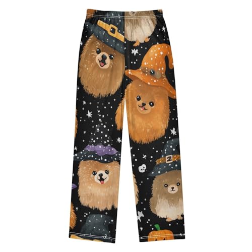 ZZXXB Pomeranian with Witch Hat Boys Long Pants Soft Trousers Elastic Waist Kids Lounge Bottoms with Pockets S-XL2