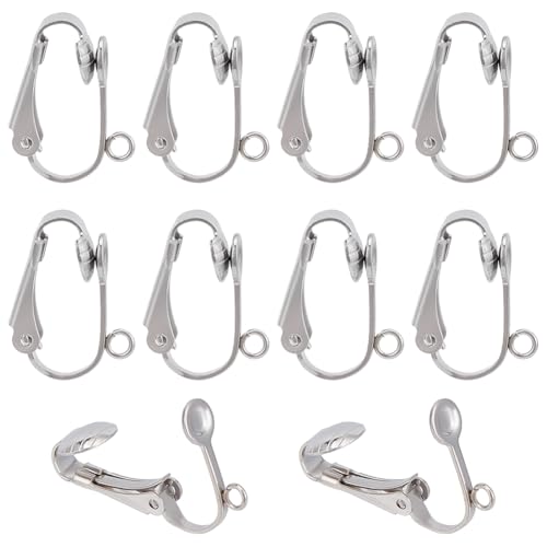 HOBBIESAY 10 pièces Clip sur les boucles d'oreilles Convertisseurs de boucles d'oreilles à clipser Convertisseurs de boucles d'oreilles en acier inoxydable...