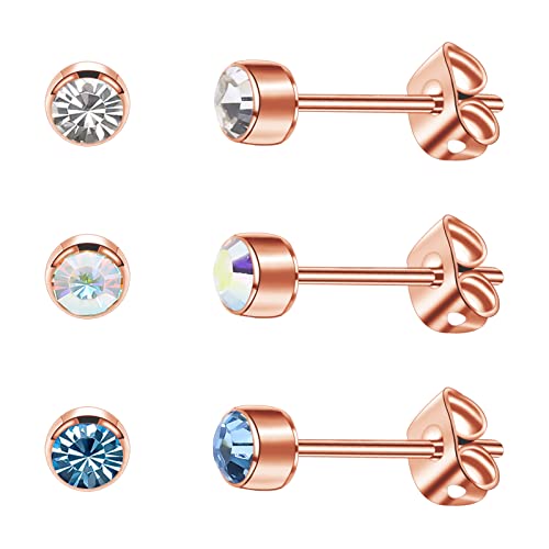 Boucles d'oreilles hypoallergénique en titane pour oreilles sensibles | Clous en or rose 4mm