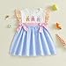 Easter Little Girls Dress Fashionable Rabbit Embroidery Flying Sleeve Round Neck Plaid Dress (Blue, 4-5 Years)