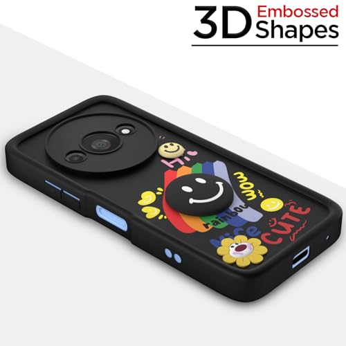 Image of Pikkme Back Cover for Redmi A3 (2024) / Redmi A3x / Poco C61 | Soft Silicone| Cute Rainbow Smile & 3D Cartoon Flower Design | Shockproof Raised Camera Protection Bumper Case (Black)