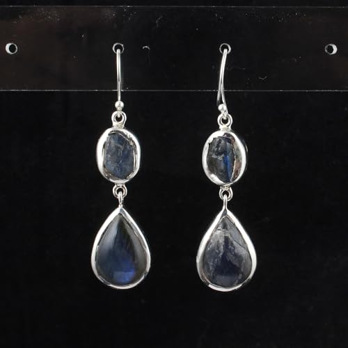 Boucles d'oreilles labradorite en argent 925 fait main chic