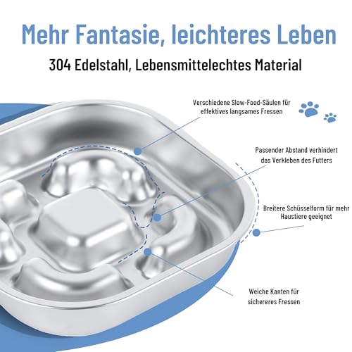 Nayelf Anti Schling Napf Hund aus 304 Edelstahl, Antischlingnapf Hunde mit Silikonboden, Futternapf Hund aus Metall für kleine und mittelgroße Hunde