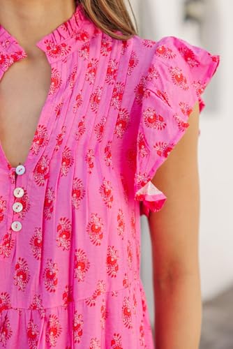 Image of Women Patchwork Dress Y2k Floral Puff Short Sleeve Maxi Dress Summer Boho Smocked Tiered Ruffle Beach Sundress