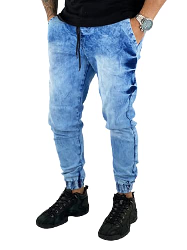 Calça Jeans Masculino Com Punho Jogger Com Lycra (BEGE, M)