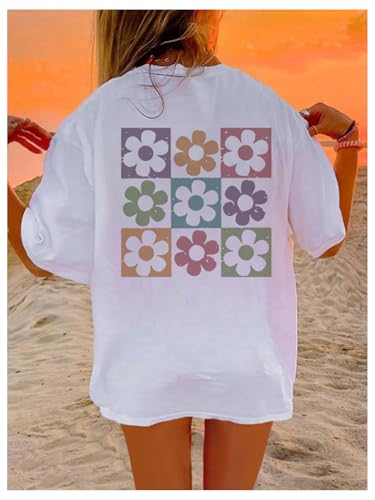 Girl's Floral Graphic Print Cute T Shirts Crew Neck Short Sleeve Clothes Loose Summer Cute Tops for Girls3