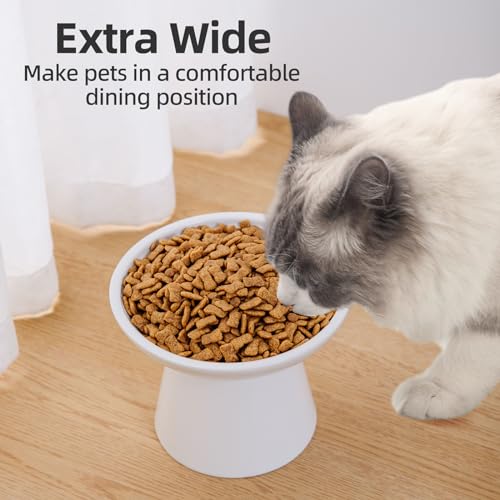 Kitchenlestar 6.2 Inch Extra Wide Elevated Ceramic Cat Bowls, Food And Water Bowl Set For Elder Big Cats Small Dogs, Raised Design For Pet Easy Eating thumb #2