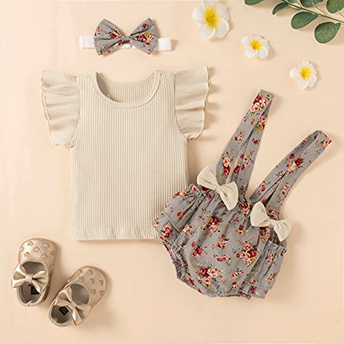 Roupas para bebês meninas de algodão cor sólida tops casuais conjunto de 3 peças roupas de primavera