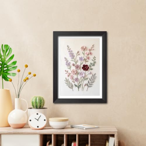 Image of TenorArts Floral Art 3D Clay Textured Digital Art Print Photo Frame, Modern Art Abstract Painting For Bedroom Living Room Home and Cafe Decor | Minimal Drawing Black Framed Posters for Decoration (9x12 inches) [CL-F03]