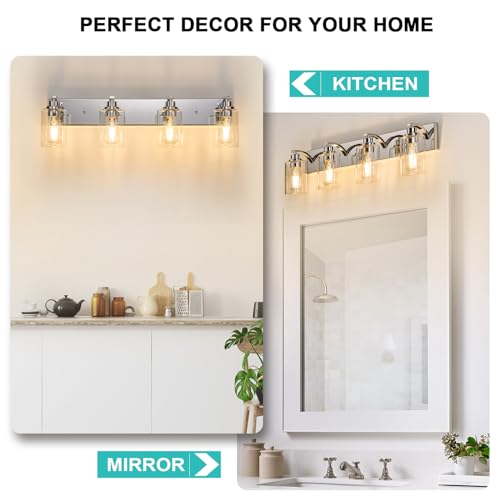 Image of 4-Light Bathroom Light Fixtures Modern Chrome Vanity Lights