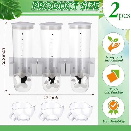 Nitial 2 Pieces Cereal Dispenser Wall Mounted 4.5L Triple Candy Machine Grain Dispenser with Cup Triple Dry Food Snack Wall Mount Cereal Storage Container for Kitchen Food Store Coffee Store (White)